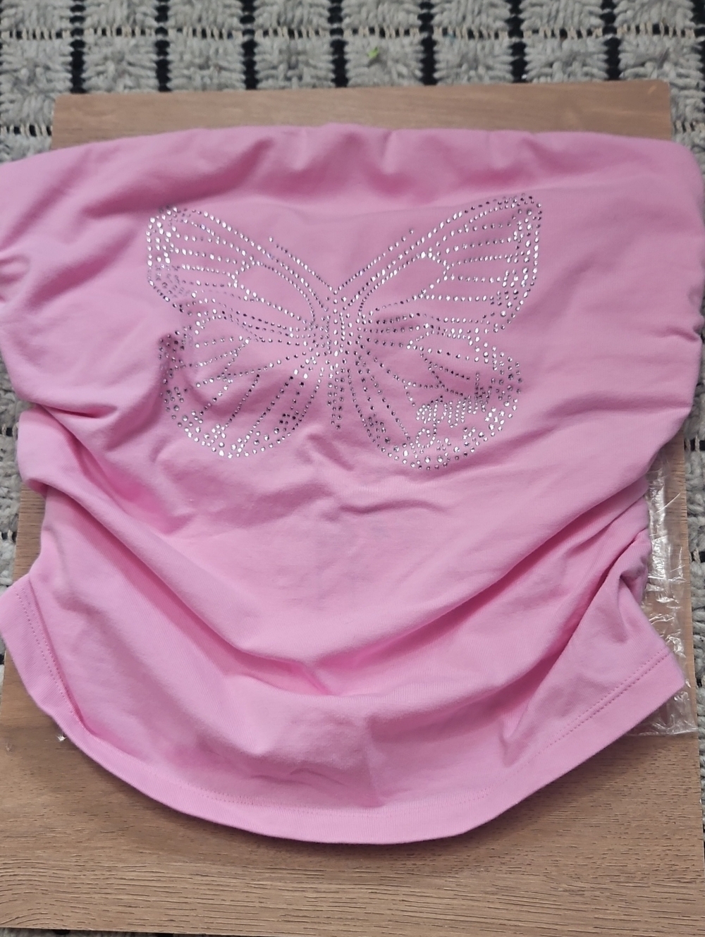 PINK VICTORIA'S SECRET All Day Ruched Tube Top Y2K PINK BUTTERFLY BLING New Med - Picture 12 of 12